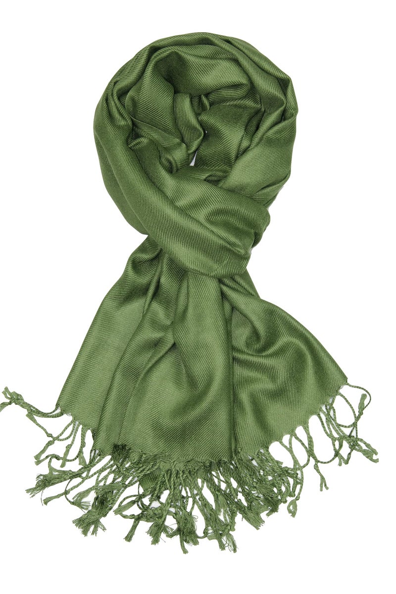 Achillea Soft Silky Pashmina Scarf for Women - Shawl Wrap for Evening Dresses, Bridesmaids, Weddings & Everyday Wear (Olive Green) - Image 1