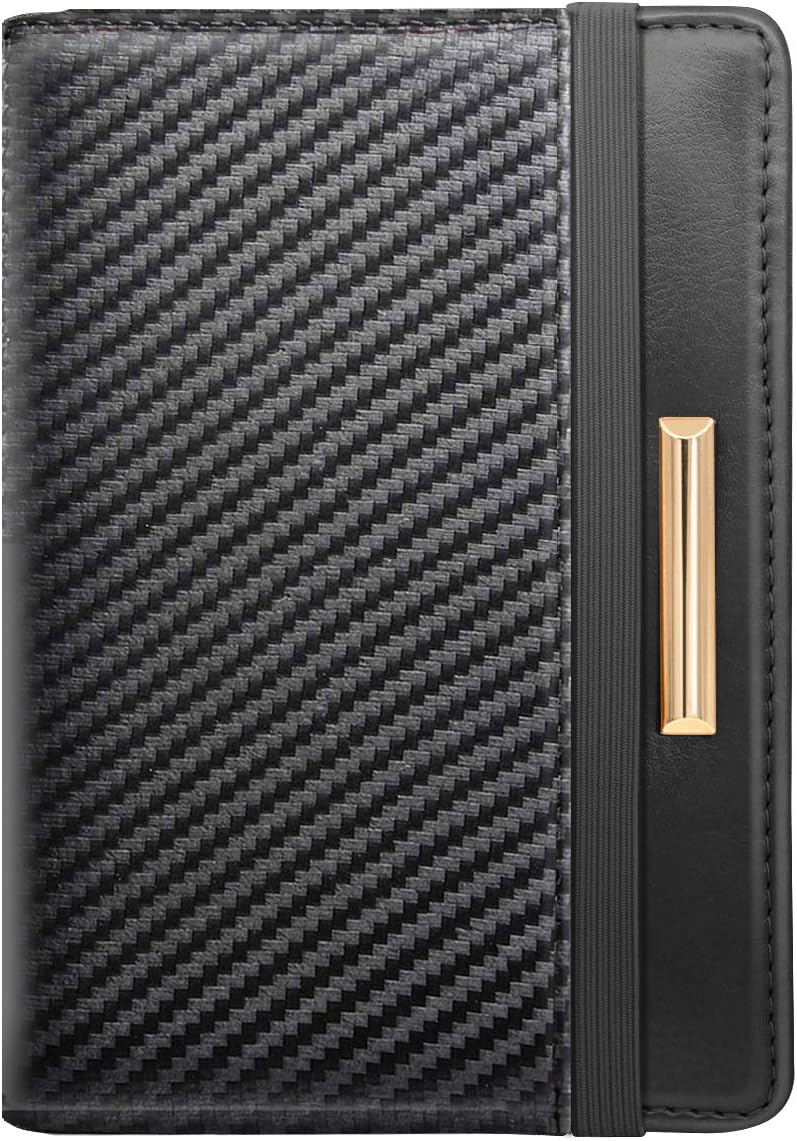 Coco Rossi Foldable Passport Holder Cover RFID Blocking Slim Minimalism Travel Wallet Carbon Fibre Card Organizer,Black Temp & permanent project compatible - Image 1