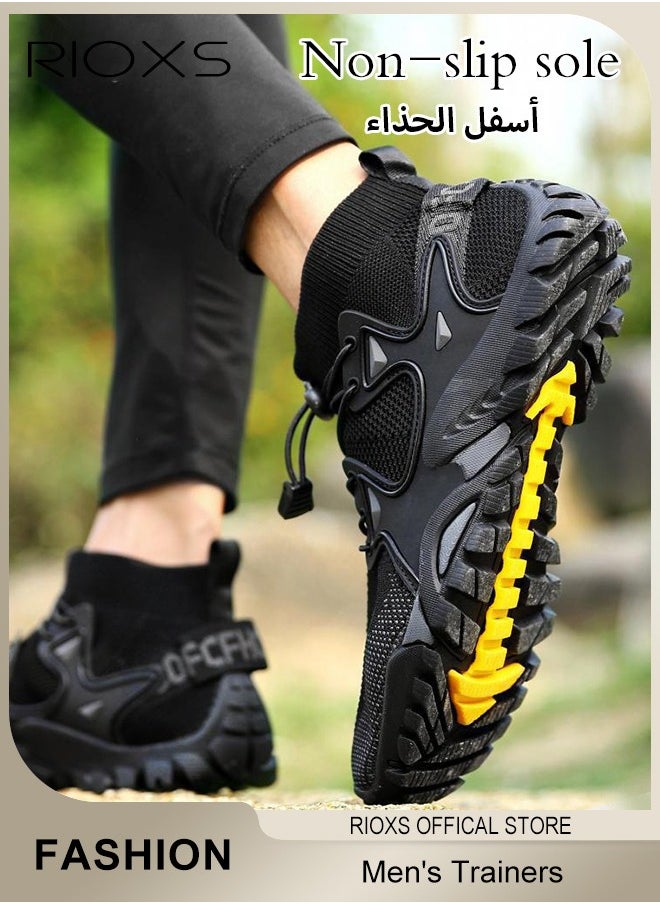 RIOXS Men's Sports Shoes,Outdoor Non-Slip Trail Running Shoes,Breathable Athletic Sneakers,Trekking Shoes,Hiking Trainers For Men,Lightweight Trail Running Shoes,Climbing Walking Fitness Jogging Sock Sneakers, Mens Athlesiure Trainers  - Image 1