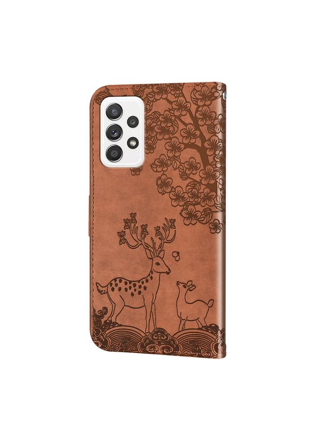 اس-توب جراب لهاتف Samsung Galaxy A72 5G / 4G من جلد البولي يوريثان بنقشة غزال سيكا مع حامل وفتحة بطاقة ومحفظة وإطار صورة - Image 3