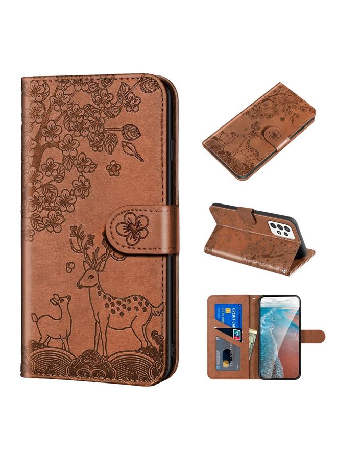 اس-توب جراب لهاتف Samsung Galaxy A72 5G / 4G من جلد البولي يوريثان بنقشة غزال سيكا مع حامل وفتحة بطاقة ومحفظة وإطار صورة - Image 1