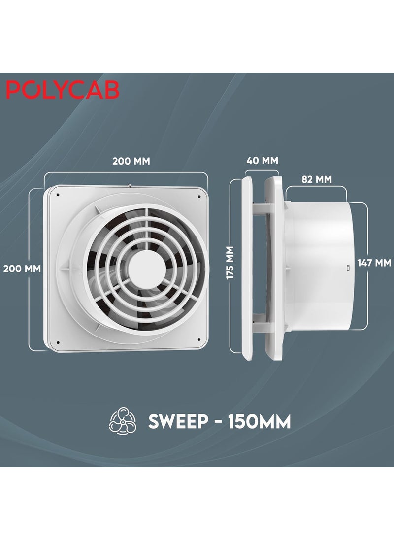 Polycab Polycab Freshly Prime BLDC 150mm Energy Efficient Exhaust fan for Kitchen Bathroom Noiseless Sleek Design Easy to Clean High Speed Powerful Motor 100 Copper Winding 2 Year WarrantyWhite  - Image 5
