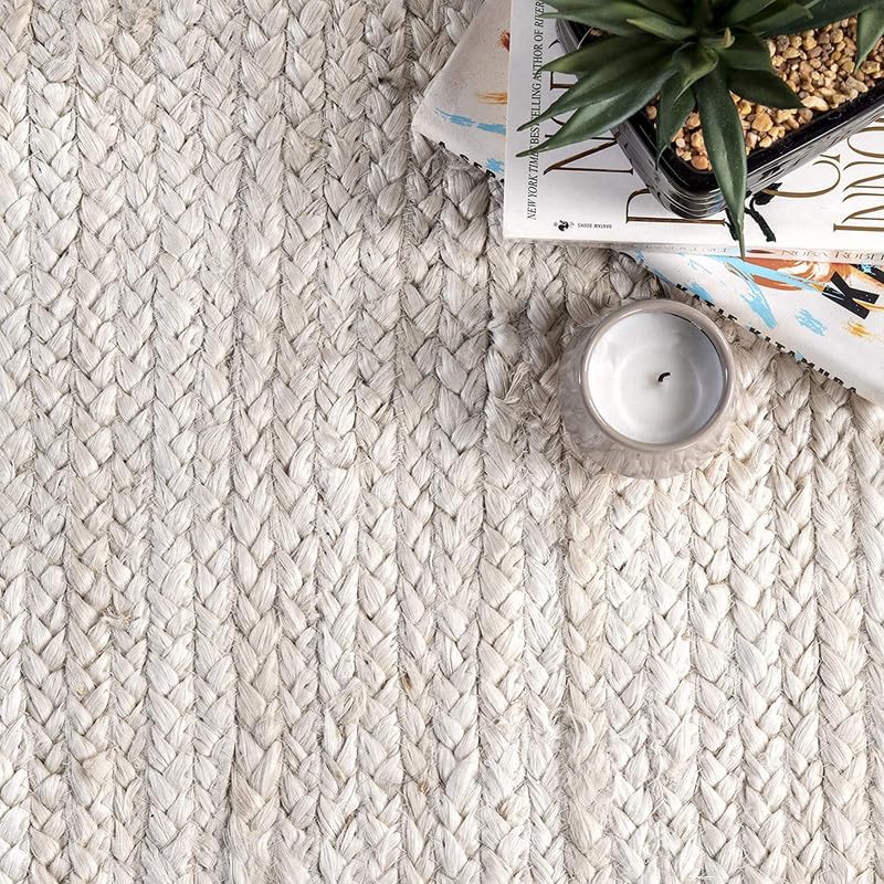 FIASCO Jute Reversible Braided Natural & Handwoven Jute Carpet, Carpet for Living Room Braided Rug, Offices Carpet, Guest Room Size (1.5X4 Feet White) - Image 4
