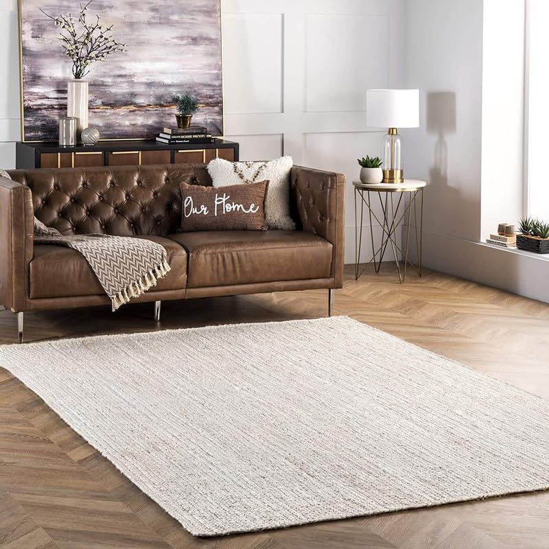 FIASCO Jute Reversible Braided Natural & Handwoven Jute Carpet, Carpet for Living Room Braided Rug, Offices Carpet, Guest Room Size (1.5X4 Feet White) - Image 1