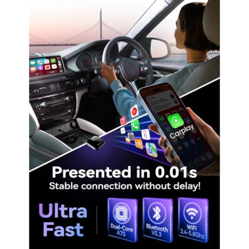 محول Carplay اللاسلكي، أحدث ترقية Carplay Dongle، إطار معدني، لوحة زجاجية، تحويل سلكي إلى تشغيل سيارة لاسلكي، توصيل وتشغيل ترقية OTA، لهاتف iPhone iOS 10+ والسيارات مع CarPlay السلكية - Image 3