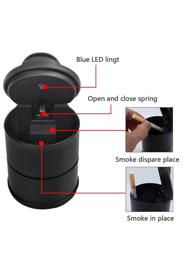 طفاية للسيارات محمولة للسيارة بدون دخان من فوكتس، حامل سجائر ذاتي الاطفاء مع غطاء واضاءة ليد، للمركبات والشاحنات والمكاتب والمنزل، اسود - Image 3