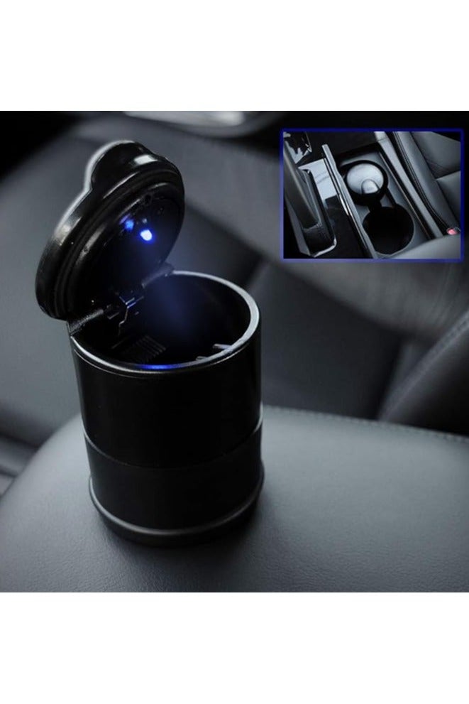 طفاية للسيارات محمولة للسيارة بدون دخان من فوكتس، حامل سجائر ذاتي الاطفاء مع غطاء واضاءة ليد، للمركبات والشاحنات والمكاتب والمنزل، اسود - Image 5