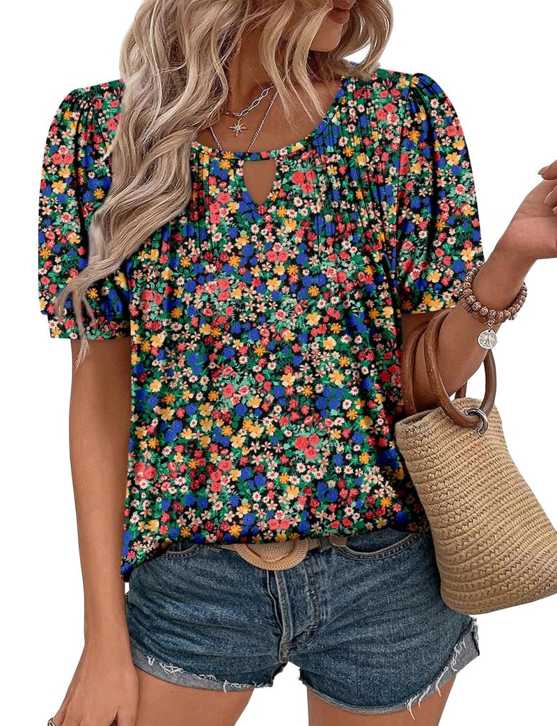 KISSMODA 2026 Womens Short Sleeves Button Shirts Floral Summer Tunic Top Woman Boho Tunics Tops - Image 1