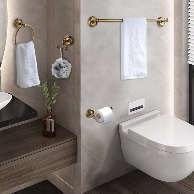 TooCust 4 Piece Antique Brass Gold Bathroom Accessories Set - 24â€ Towel Holder, Antique Bar Brass Bath Accessories - Wall Mounted Bathroom Hardware Accessory Set - Image 4