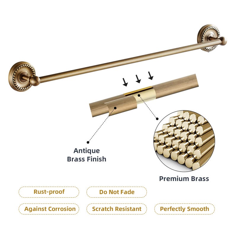 TooCust 4 Piece Antique Brass Gold Bathroom Accessories Set - 24â€ Towel Holder, Antique Bar Brass Bath Accessories - Wall Mounted Bathroom Hardware Accessory Set - Image 3