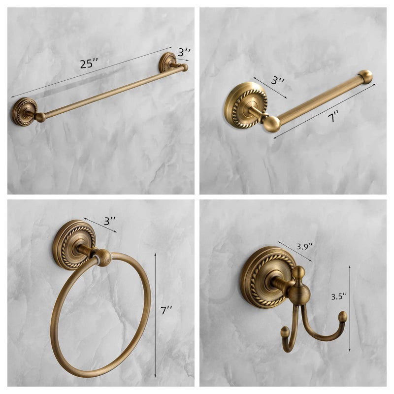 TooCust 4 Piece Antique Brass Gold Bathroom Accessories Set - 24â€ Towel Holder, Antique Bar Brass Bath Accessories - Wall Mounted Bathroom Hardware Accessory Set - Image 2