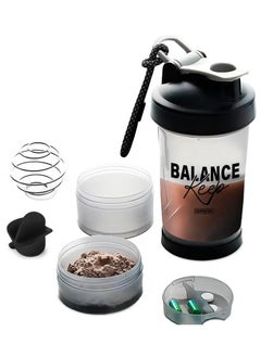 500ml/17oz Protein Shaker Bottle with Leak-Proof for Protein Mixes & Shakes with Stainless Steel Ball, Protein Bottle Blender Cocktail Shaker Cup for Gym Fitness Home Pre Workout Male Female