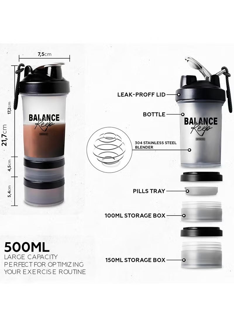 Generic - 500ml/17oz Protein Shaker Bottle with Leak-Proof for Protein Mixes & Shakes with Stainless Steel Ball, Protein Bottle Blender Cocktail Shaker Cup for Gym Fitness Home Pre Workout Male Female - Image 1