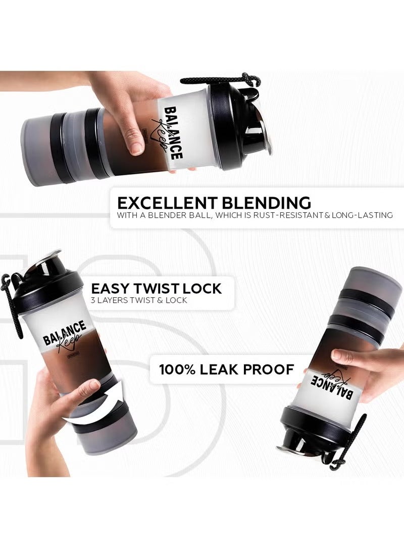 Generic - 500ml/17oz Protein Shaker Bottle with Leak-Proof for Protein Mixes & Shakes with Stainless Steel Ball, Protein Bottle Blender Cocktail Shaker Cup for Gym Fitness Home Pre Workout Male Female - Image 1