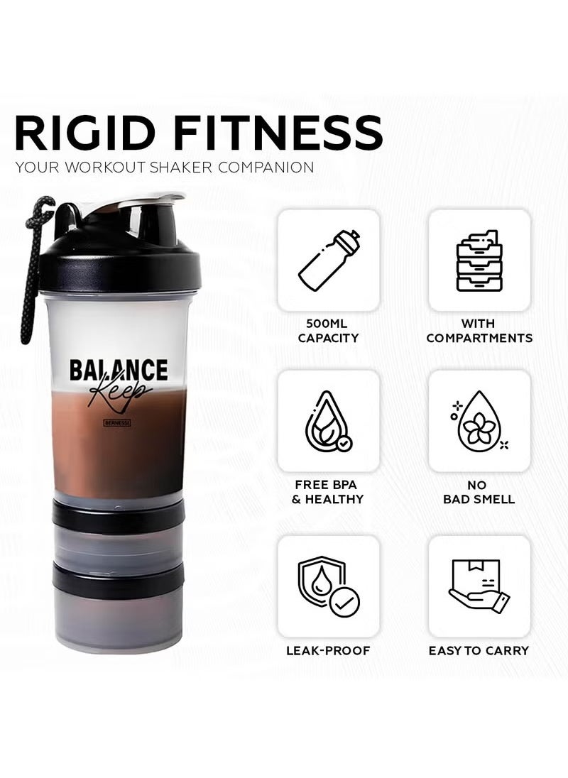 Generic - 500ml/17oz Protein Shaker Bottle with Leak-Proof for Protein Mixes & Shakes with Stainless Steel Ball, Protein Bottle Blender Cocktail Shaker Cup for Gym Fitness Home Pre Workout Male Female - Image 1