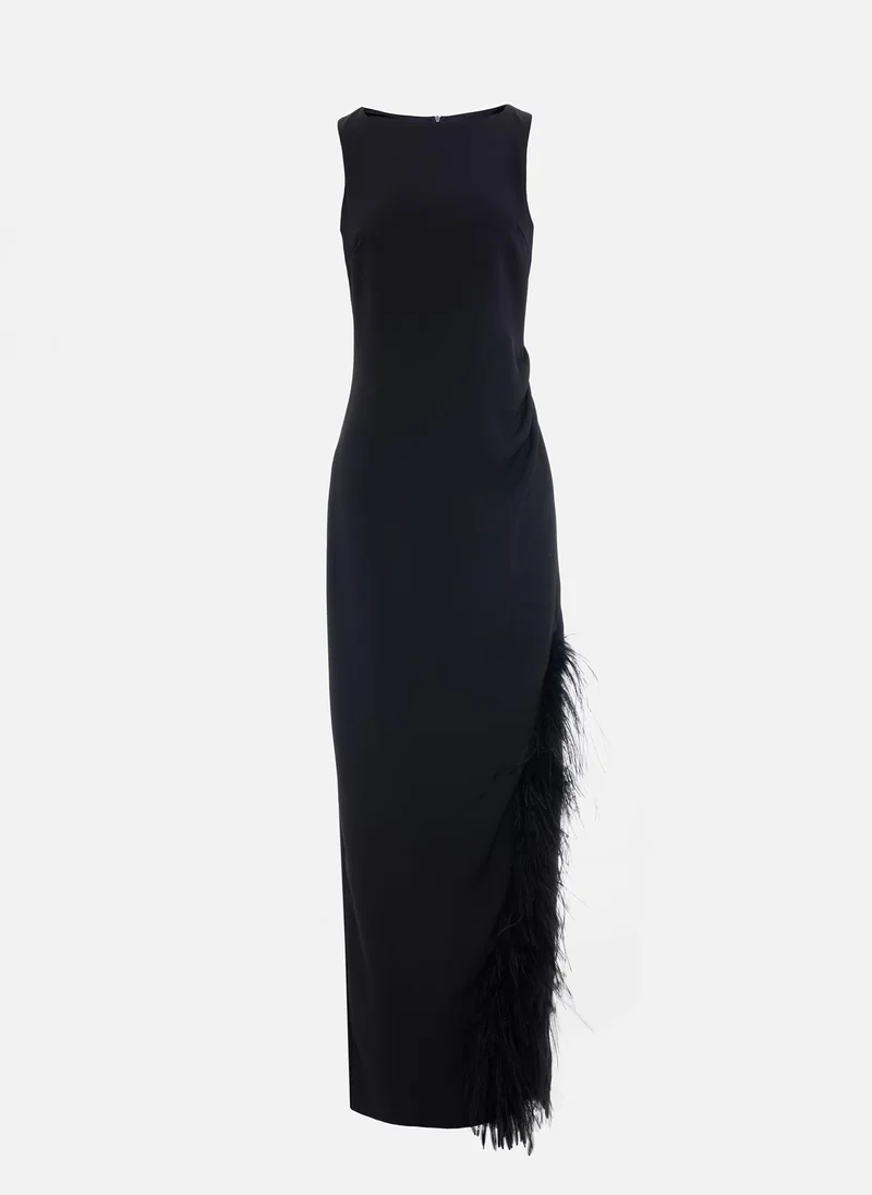 Lichi Maxi combination dress with feathers on the skirt