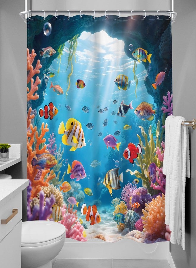 MESHELLY Ocean Fish Shower Curtain 72Wx72H Colorful Cute Tropical Summer Underwater World Sealife Sea Coral Modern Bathroom Curtain Hawaii Kids Bath Curtain Bathroom Accessories Decor with 12 Hook - Image 4