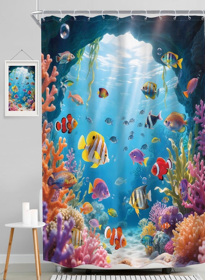 MESHELLY Ocean Fish Shower Curtain 72Wx72H Colorful Cute Tropical Summer Underwater World Sealife Sea Coral Modern Bathroom Curtain Hawaii Kids Bath Curtain Bathroom Accessories Decor with 12 Hook - Image 2