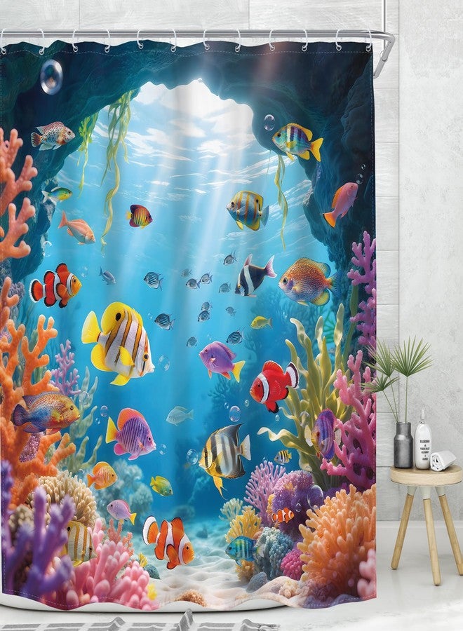 MESHELLY Ocean Fish Shower Curtain 72Wx72H Colorful Cute Tropical Summer Underwater World Sealife Sea Coral Modern Bathroom Curtain Hawaii Kids Bath Curtain Bathroom Accessories Decor with 12 Hook - Image 3