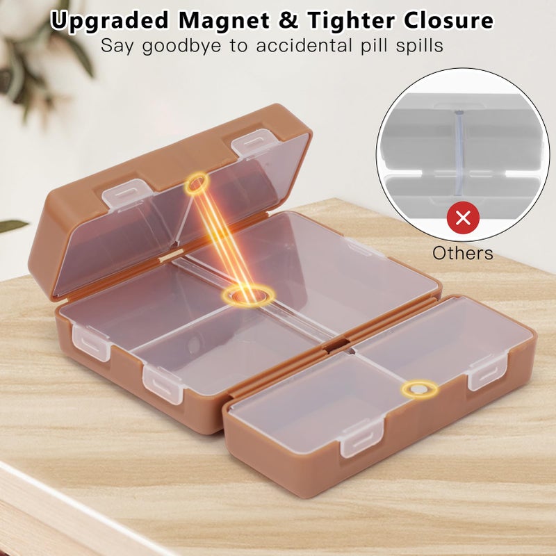 FYY Daily Pill Organizer,2 Pcs 7 Compartments Portable Pill Case Travel Pill Organizer,[Folding Design] Pill Box for Purse Pocket to Hold Vitamins,Cod Liver Oil,Supplements and Medication-Brown - Image 4