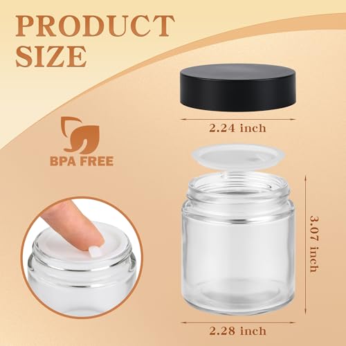 NOOEEISS Glass Jars with Lids,Eco-Friendly Cosmetic Containers with Airtight Black Lids & Liners, Multi-Color Options for Cream, Lotion, Body Butter, DIY Skincare Travel Jars (Clear, 4oz) - Image 2