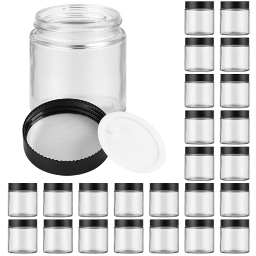 NOOEEISS Glass Jars with Lids,Eco-Friendly Cosmetic Containers with Airtight Black Lids & Liners, Multi-Color Options for Cream, Lotion, Body Butter, DIY Skincare Travel Jars (Clear, 4oz) - Image 1