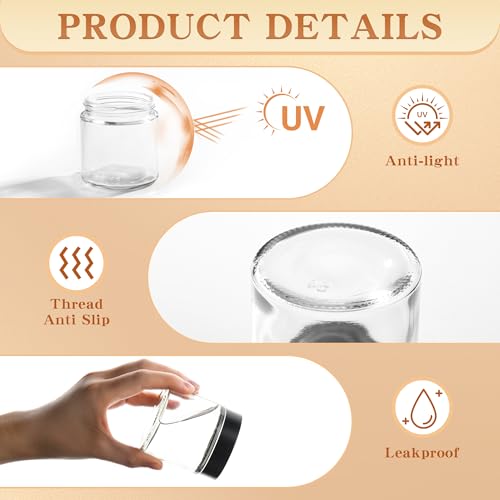 NOOEEISS Glass Jars with Lids,Eco-Friendly Cosmetic Containers with Airtight Black Lids & Liners, Multi-Color Options for Cream, Lotion, Body Butter, DIY Skincare Travel Jars (Clear, 4oz) - Image 3