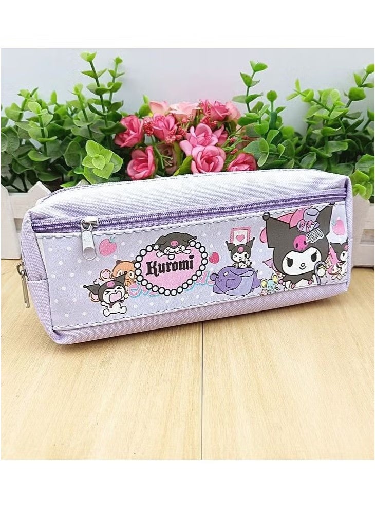 Sanrio Kuromi Cartoon Double Zipper PU Multifunctional Large Capacity Pencil Case Stationery Pencil Case Neutral Pen Set  - Image 3