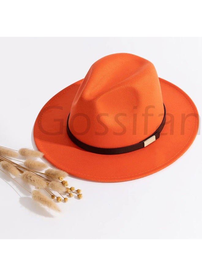 Gossifan Fedora Hats for Men, Women Wide Brim Panama Hat with Classic Belt, B-belt Orange, 7 1/8-7 1/4 - Image 5