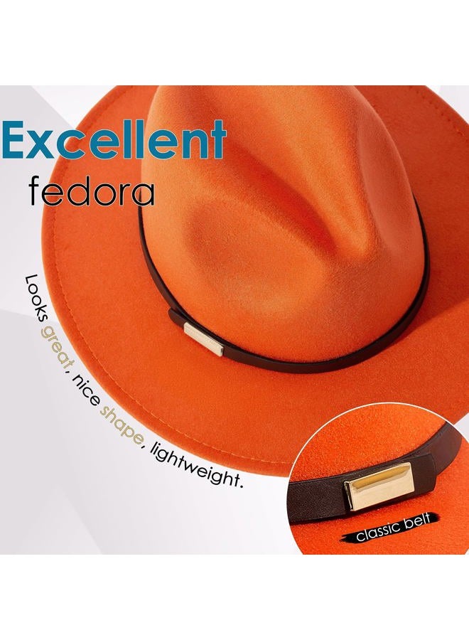 Gossifan Fedora Hats for Men, Women Wide Brim Panama Hat with Classic Belt, B-belt Orange, 7 1/8-7 1/4 - Image 2
