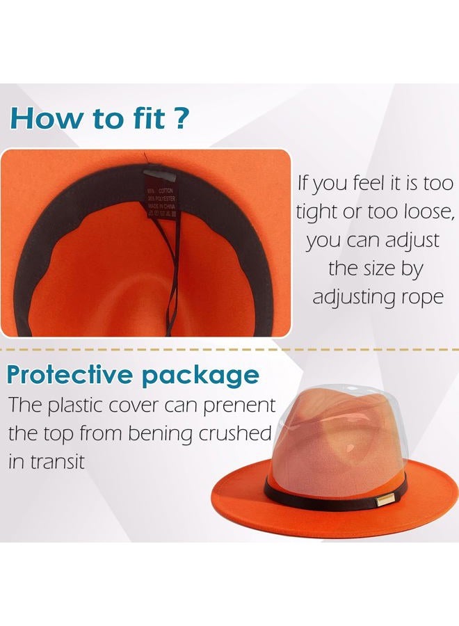 Gossifan Fedora Hats for Men, Women Wide Brim Panama Hat with Classic Belt, B-belt Orange, 7 1/8-7 1/4 - Image 4