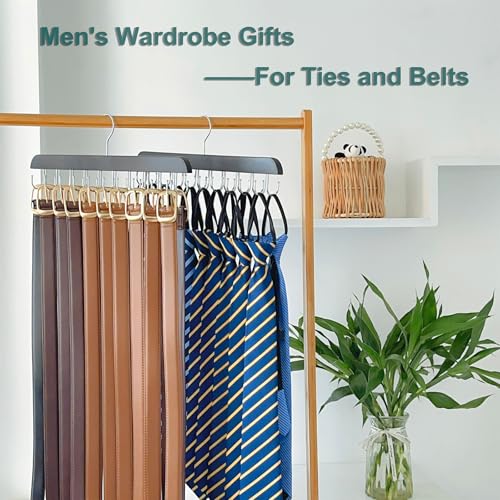 TYLbeang 2 Pack Belt Hanger for Closet Organizer,Wooden Belt Storage Organizer with 20 Metal Hooks for Space Saving,Foldable Belts Holder for Belts,Tank Tops,Ties(Black) - Image 5