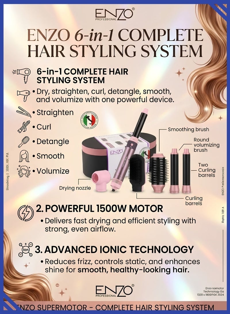 ENZO EN-4133 6-in-1 Electric Hair Styling Tool - Hair Straightener, Curler, Hot Air Brush & One-Step Dryer with Ionic Technology for Salon-Quality Styling at Home - Image 2
