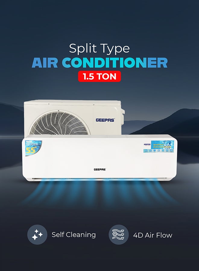 GEEPAS 1.5 Ton Split Air Conditioner |High-Performance Piston Compressor Self-Cleaning, Golden Fin, 4D Airflow, Low Noise 5 ml 2500 W GACS1820PCUE White - Image 2