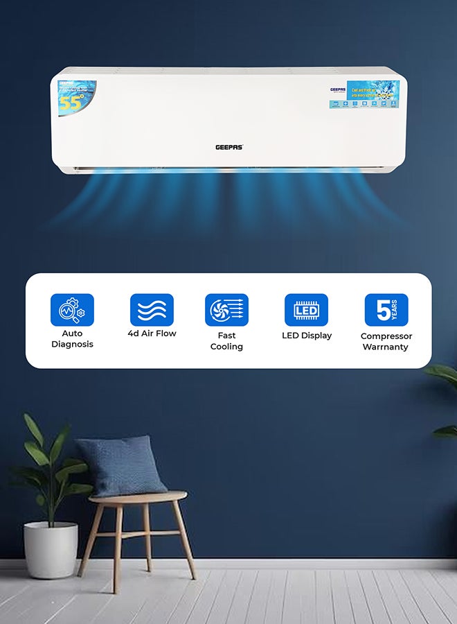 GEEPAS 1.5 Ton Split Air Conditioner |High-Performance Piston Compressor Self-Cleaning, Golden Fin, 4D Airflow, Low Noise 5 ml 2500 W GACS1820PCUE White - Image 3