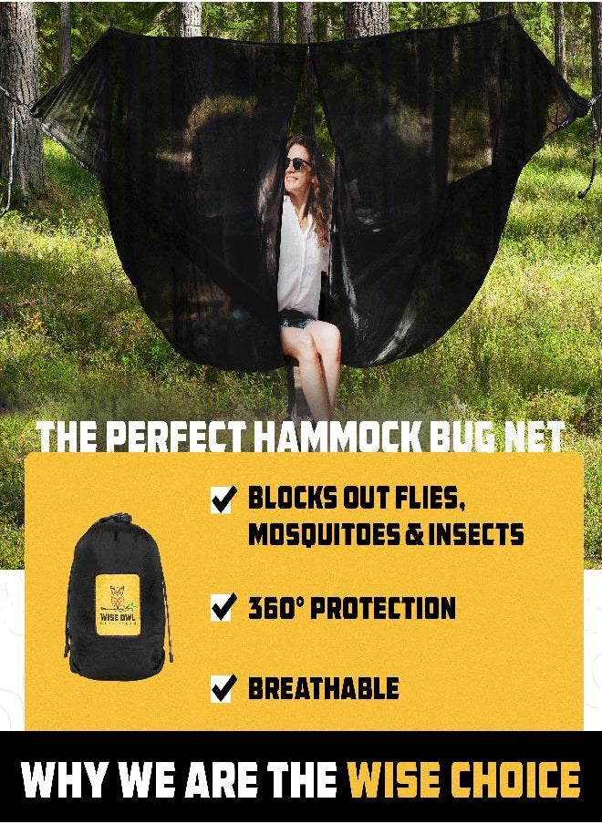 Wise Owl Outfitters - Owl Outfitters Hammock Bug Net - The Snugnet Mosquito Net For Hammocks - Premium Quality, Waterproof, Mesh Hammock Netting W/Double-Sided Zipper - Essential Camping Gear, Black - Image 1