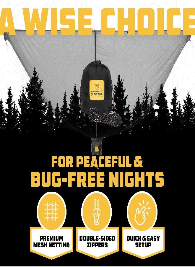 Wise Owl Outfitters - Owl Outfitters Hammock Bug Net - The Snugnet Mosquito Net For Hammocks - Premium Quality, Waterproof, Mesh Hammock Netting W/Double-Sided Zipper - Essential Camping Gear, Black - Image 1