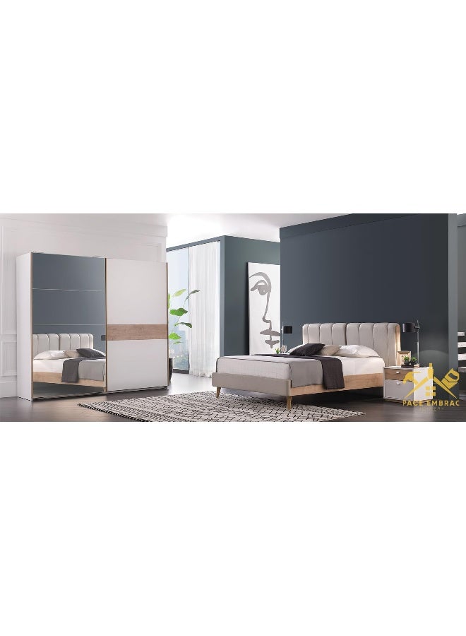 Modern Bedroom Furniture Set with Sliding Door Wardrobe, Bed, Nightstand