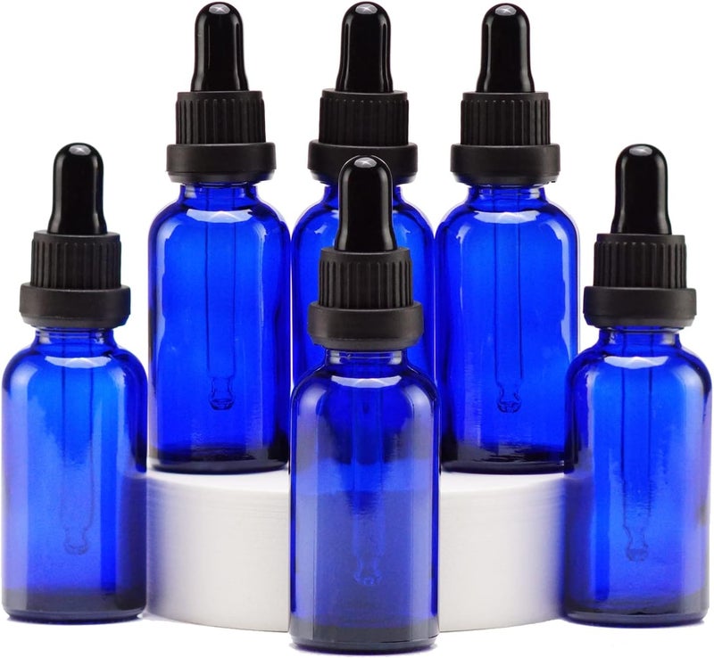 YIZHAO زجاجات قطرات الزرقاء سعة 30 مل، مزودة بقطرة زجاجية، للزيوت العطرية، العلاج بالروائح، المختبر، التدليك، المكياج، الخلط، السفر – 6 قطع - Image 1