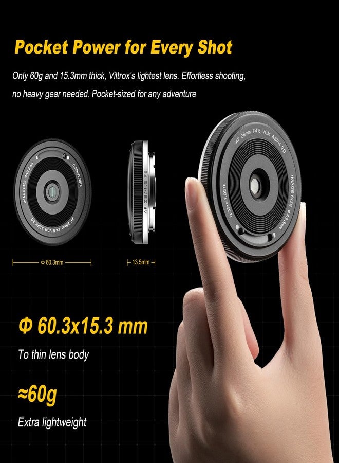 فيلتروكس عدسة Viltrox AF 28mm f4.5 FE المسطحة لكاميرات سوني ذات حامل E (a7، a7R، a7S، a7C، a9) - فائقة النحافة، كاملة الإطار، خفيفة الوزن، سوداء - Image 5