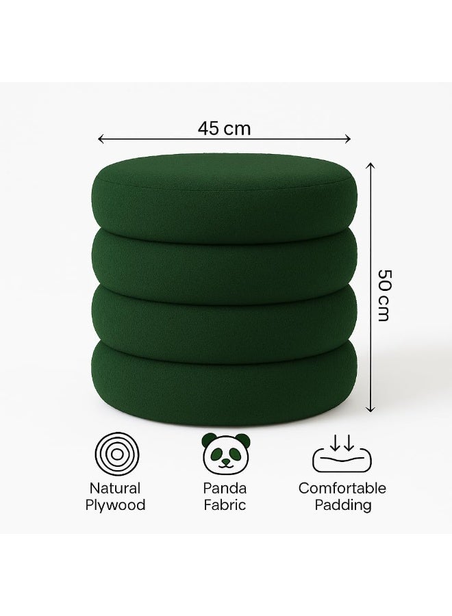 Round Pouf  Panda Fabric, Natural Counter Wood Structure – Modern Design with Wooden Legs - (Green) - Image 2
