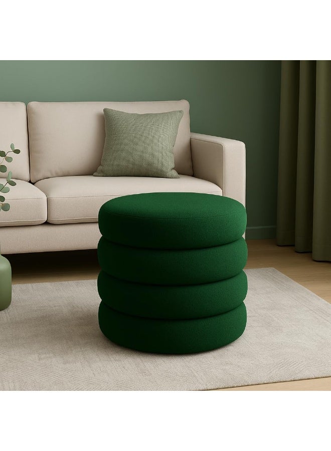 Round Pouf  Panda Fabric, Natural Counter Wood Structure – Modern Design with Wooden Legs - (Green) - Image 1