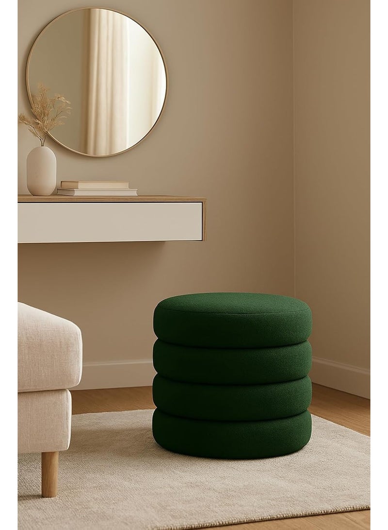 Round Pouf  Panda Fabric, Natural Counter Wood Structure – Modern Design with Wooden Legs - (Green) - Image 5