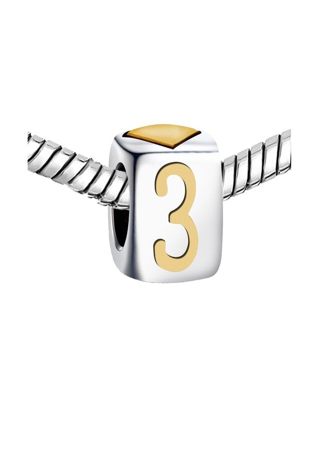 KunBead Number 3 Gold Heart Love Bead Birthday Charms Compatible with Pandora Charm Bracelet for Women - Image 3