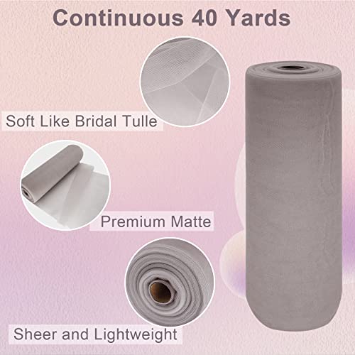 Ableme Deco Grey Tulle Fabric Roll Spool Bolt (54 Inch by 40 Yards) Large Tulle Wedding Party Decoration, Tutu Skirt, Table Runner, Gift Wrapping, Bridal Shower, Soft & Drape (Gray) - Image 2