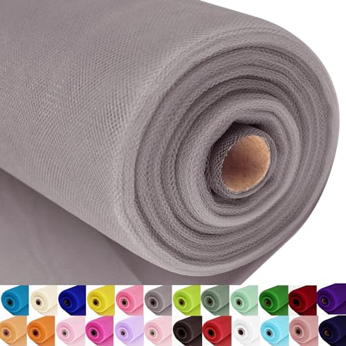 Ableme Deco Grey Tulle Fabric Roll Spool Bolt (54 Inch by 40 Yards) Large Tulle Wedding Party Decoration, Tutu Skirt, Table Runner, Gift Wrapping, Bridal Shower, Soft & Drape (Gray) - Image 1