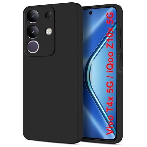 SBMS Silicone Back Cover Case for Vivo T4x 5G / iQoo Z10x 5G | Soft Micro-Fibre Lining Inside | Camera Protection Bump | Shockproof Back Cover Case for Vivo T4x 5G / iQoo Z10x 5G (Black) - Image 1
