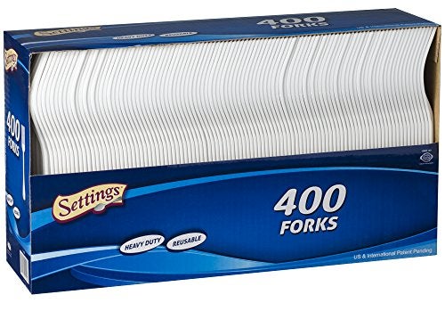 Settings [400 Count] Settings Plastic White Forks, Practical Disposable Cutlery, Great for Thanksgiving Home, Office, School, Party, Picnics, Restaurant, Take-Out Fast Food, Outdoor Events, Or Every Day Use, - Image 1