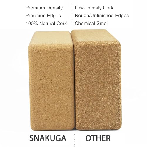 SNAKUGA Cork Yoga Block 2 Pack for Pilates, 9"x6"x4" Non-Slip & High Density Blocks for Meditation, Fitness and Stretching, Supportive and Flexibility Brick for Improve Poses Balance - Image 4