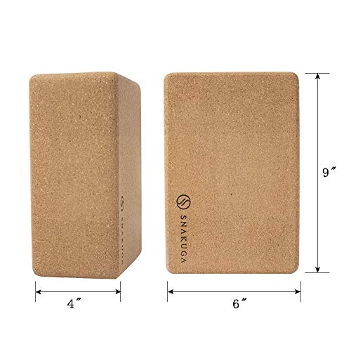 SNAKUGA Cork Yoga Block 2 Pack for Pilates, 9"x6"x4" Non-Slip & High Density Blocks for Meditation, Fitness and Stretching, Supportive and Flexibility Brick for Improve Poses Balance - Image 3